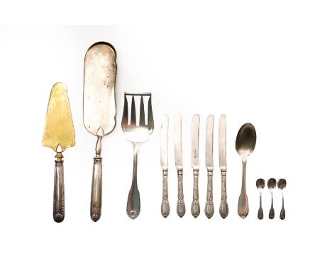 A French silver serving fork. Emile Puiforcat, 20th century. With shell terminal engraved with monogram to reverse, 950 stand