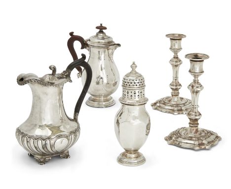 A group of British silver. Various dates and makers. The group comprising: a Victorian hot water pot, Birmingham, 1898, Thoma