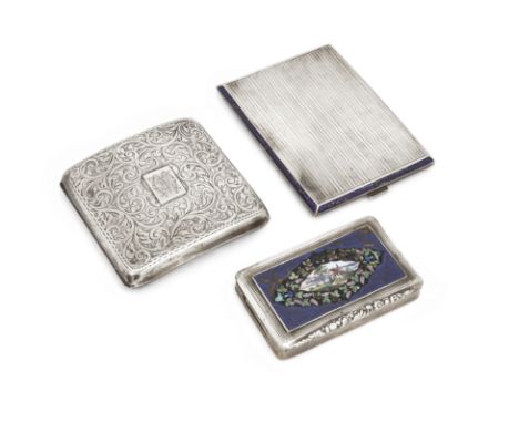 A 19th century Austro-Hungarian silver snuff box with enamelled lid. Prague, c.1860. Of rectangular form, the hinged lid enam