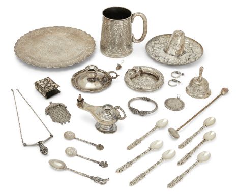A group of silver and white metal. The group including: a Mexican silver ashtray, 925 standard, modelled as a sombrero and re