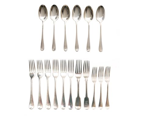 A set of six late Victorian Hanoverian pattern silver table forks. William Hutton & Sons, London, 1900. Engraved with monogra