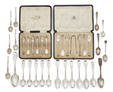 A quantity of silver teaspoons and coffee spoons. Various dates and makers. The group including: a set of six teaspoons, Shef