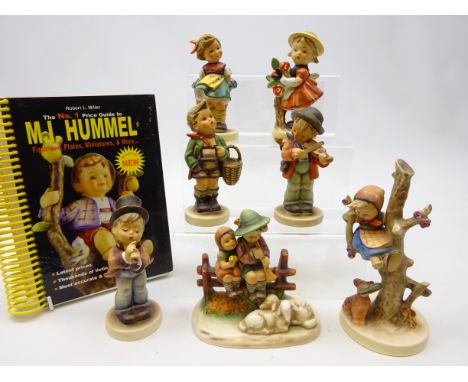 Six Goebel Hummel figures; 'Serenade', 'Out of Danger', 'Village Boy', 'Bashful', 'Little Fiddler' & 'Eventide' with a simila
