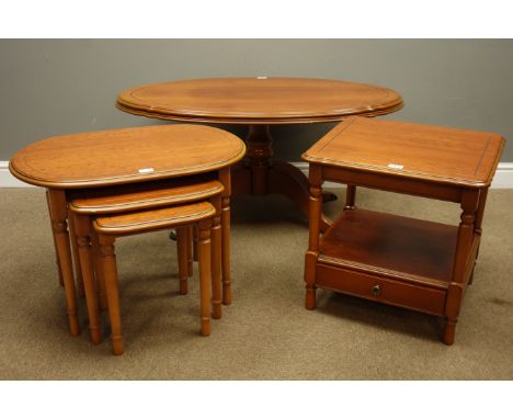 Irish McDonagh Kelso Richhill cherry oval coffee table, matching nest and lamp table with drawer (3)   Condition Report   Cli