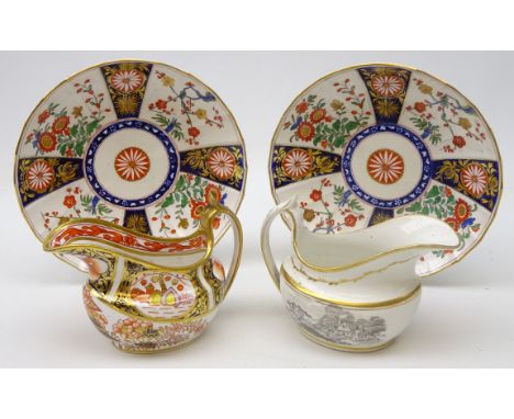 Pair early 19th century Spode shallow circular dishes, fluted form & decorated with Japanese style floral sprays and pallet, 