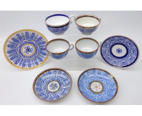 'Royal Lily' pattern ceramics including; Flight & Barr Worcester cup & saucer c1792-1804, two 19th century cups and a saucer,