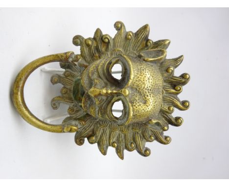 Cast brass door knocker in the form of an Indian exotic beast, W15cm, H17cm   Condition Report   Click here for further image