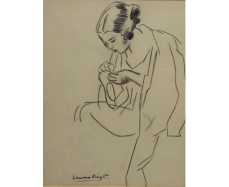 Portrait of a Lady Sewing, 20th century pencil sketch, bears signature Laura Knight 23cm x 18cm   Condition Report   Click he