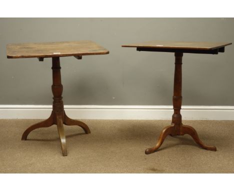 Victorian oak tripod table with square tilt top, W57cm, H71cm & another with pine top, (2)   Condition Report   Click here fo