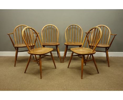 Set six Ercol 'Windsor' elm and beech dining chairs with stick and hoop backs   Condition Report   Click here for further ima