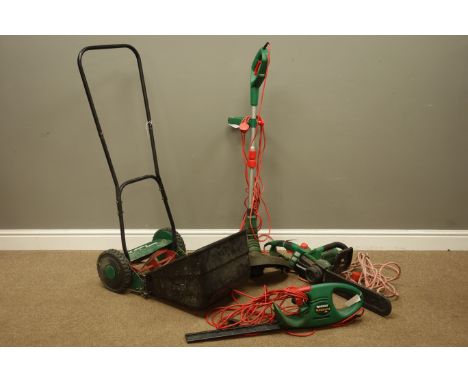 Qualcast Panther 30 cylinder push lawnmower and other Qualcast electric garden tools including, strimmer, hedge trimmer and c