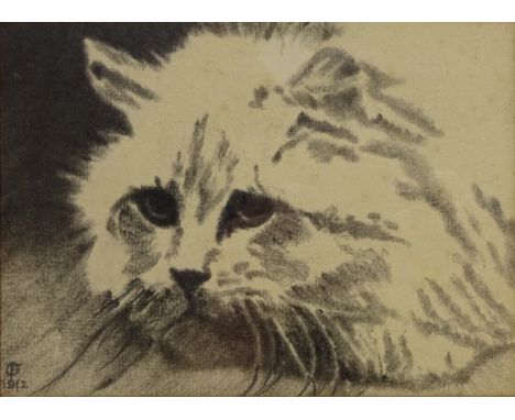 Head Portrait of a Cat, charcoal drawing signed with monogram O F and dated 1912, 12cm x 16cm   Condition Report   Click here