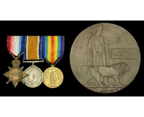 Three: Warrant Engineer F. E. White, Royal Naval Reserve, killed in action at Jutland aboard H.M.S. Queen Mary  1914-15 Star 