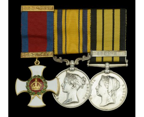 The ‘Yonnie Expedition 1887’ gold D.S.O. group of three awarded to Lieutenant Francis A. Valentine, Royal Navy, who commanded