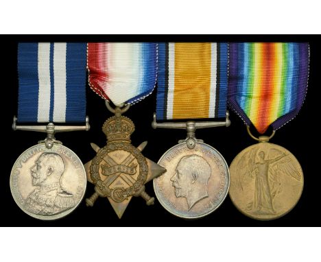 The unusual Great War posthumous D.S.M. group of four awarded to Stoker Petty Officer William Punt, Royal Navy, who suffered 