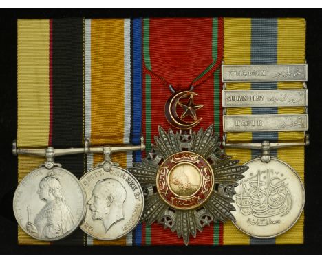 A rare Sudan campaign group of four awarded to Lieutenant-Colonel Humphrey Oldfield, Royal Marine Artillery, mentioned in des