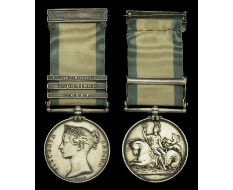 The 3-clasp Naval General Service medal awarded to Commander John Taylor, Royal Navy, Midshipman of the Gibraltar at Egypt, a