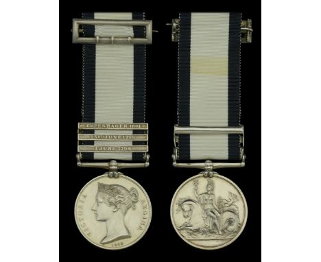 The 3-clasp Naval General Service medal awarded to Nathaniel Taylor, an Able Seaman in the Valiant at the ‘Glorious First of 