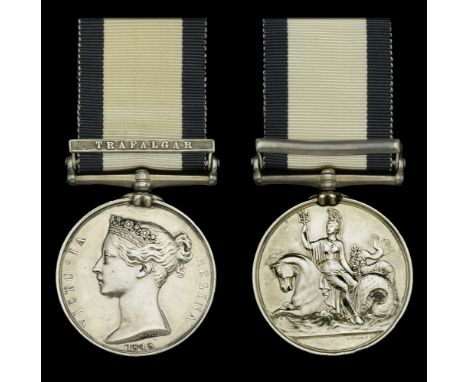 The Naval General Service medal awarded to Charles Wilson, a Private Royal Marines aboard H.M.S. Africa at the battle of Traf
