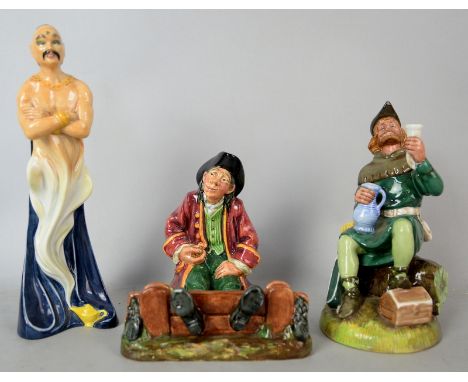 Three Royal Doulton figures to include Robin Hood (HN2773), The Genie (HN2989) and In the Stocks (HN2163). (3).   No signific