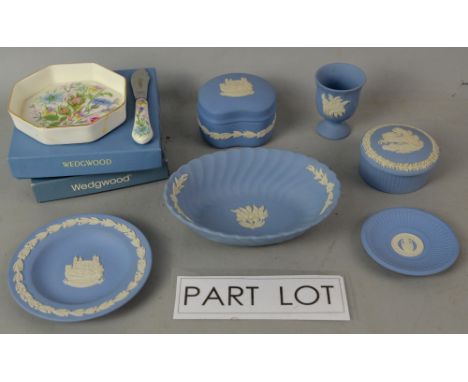 A quantity of china and glass to include Wedgwood Jasperware and Carlton ware Policeman part tea set comprising a teapot, jug