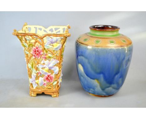 A Vera Huggins for Royal Doulton stoneware bulbous vase and a Zsolnay Pecs vase (2).   