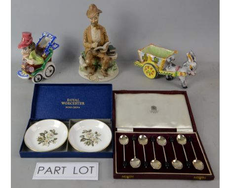 Asprey silver spoons with coffee bean finials, eight 'Foreign' figures in the style of Capodemonte and two continental potter