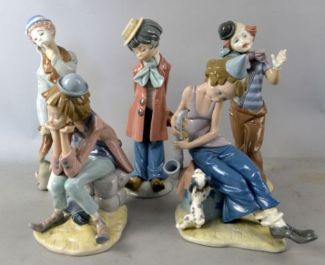 Five Lladro figures of youthful clowns. (5).   