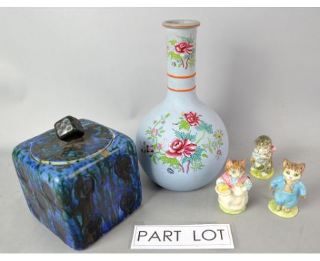 Beswick Beatrix Potter figures including Miss Moppet, Ribby and Tom Kitten, a Copeland blue bottle vase, together with a grou