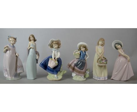 Six Lladro figures to include model numbers 5487, 5605, 8187, 6276, 5222 and 5221, all boxed. (6).   