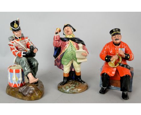 Three Royal Doulton figures to include Town Crier (HN2119), Past Glory (HN2484) and Drummer Boy (HN2679). (3).   