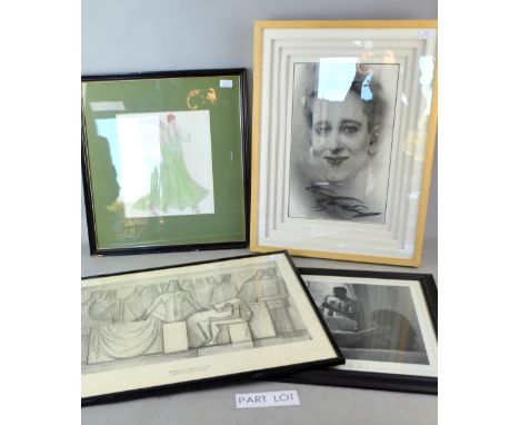 AMENDED DESCRIPTION - Portrait of a woman, 8 prints and pictures and a framed fossil of a fish.   
