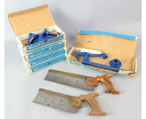 Tools - Record Corner Cramp No 140(4) and a Record Bench Holdfast No 145, all in original boxes together with various tools.B