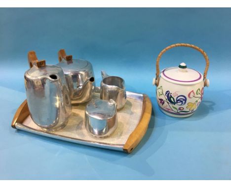 A Picquot ware tea set and a Poole biscuit barrel