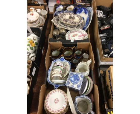Two boxes to include Lustre jugs and a Maling caddy etc.