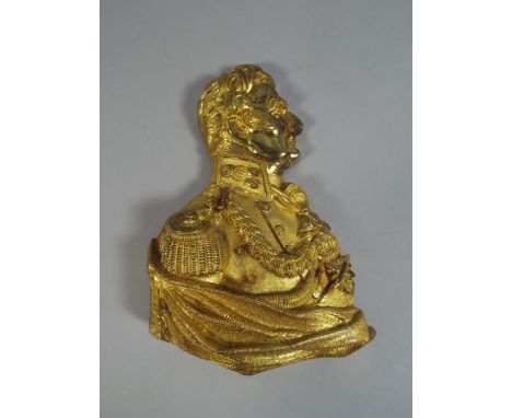 A Gilt Brass Portrait Bust Plaque of The Duke of Wellington in Full Dress with Honours