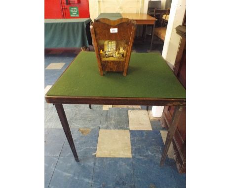 A Baize Topped Card Table with Folding Legs and an Edwardian Wooden Bin 