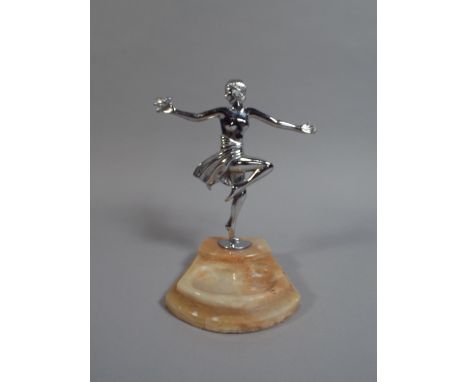 An Early 20th Century Art Deco Chromed Figure of a Maiden Mounted on Alabaster Vide Poche. 