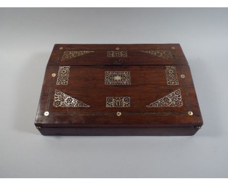 A 19th Century Mother of Pearl Inlaid Writing Slope with Fitted End Section. 35x24x18cm.