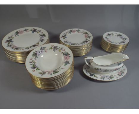 A Collection of Royal Worcester Dinnerwares, June Garland Pattern. To Include 12 Dinner Plates, 12 Small Plates, 12 Side Plat