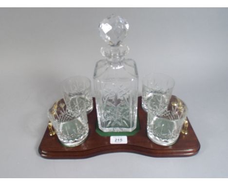An Edinburgh Crystal Whiskey Decanter and Four Hand Cut Glasses Set on Mahogany Tray with Brass Carrying Handles