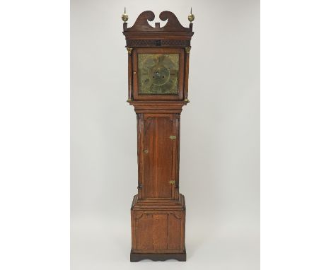 A George III oak eight day longcase clock, the 13.25 inch square brass dial signed Watkin Owen, Llanrwst, with central second