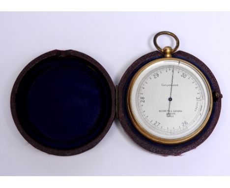 A late 19th/early 20th century Negretti and Zambra pocket barometer the silvered dial with rotatable marker dial glass with k