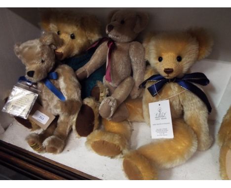 A Merrythought teddy bear together with a selection of designer teddy bears including a limited edition 'Lilibet' teddy bear 