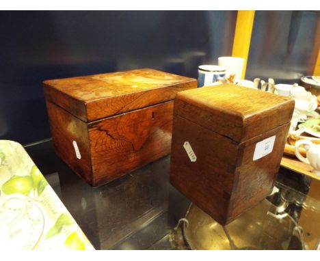 A George III Kingswood two section tea caddy together with a later oak single caddy