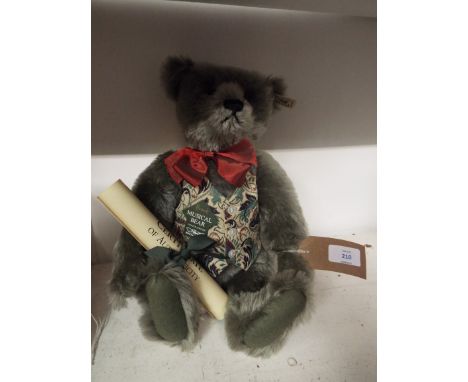 A boxed Steiff for Harrods Victorian musical teddy bear limited edition No 00424/2000 in green mohair with red bow tie and pa