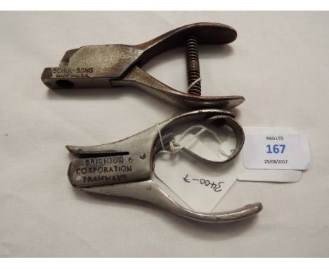 A vintage nickel plated tram ticket punch by Brighton Corporation Tramway No6 & Schul-Sons pattern notcher 