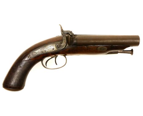 Percussion Howda pistol by J.Beattie Percussion 11 bore double barrel Howda pistol by J.Beattie, 5.5inch barrels engraved J. 