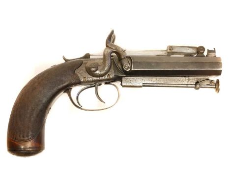 Atkinson of Lancaster double barrel pistol with bayonet Atkinson of Lancaster double barrel 40 bore pistol, the twin octagona