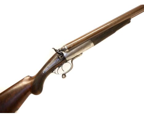 Army and Navy double 8 bore hammer gun  Army and Navy double 8 bore rotary underlever hammer gun, 34 inch browned Damascus ba